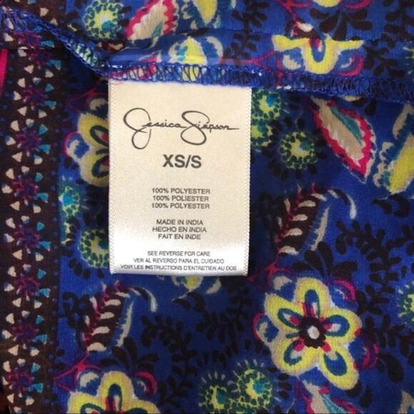Jessica Simpson Blouse Women's XS/S Blue Sheer Boho Paisley Strappy Back New - Picture 11 of 12